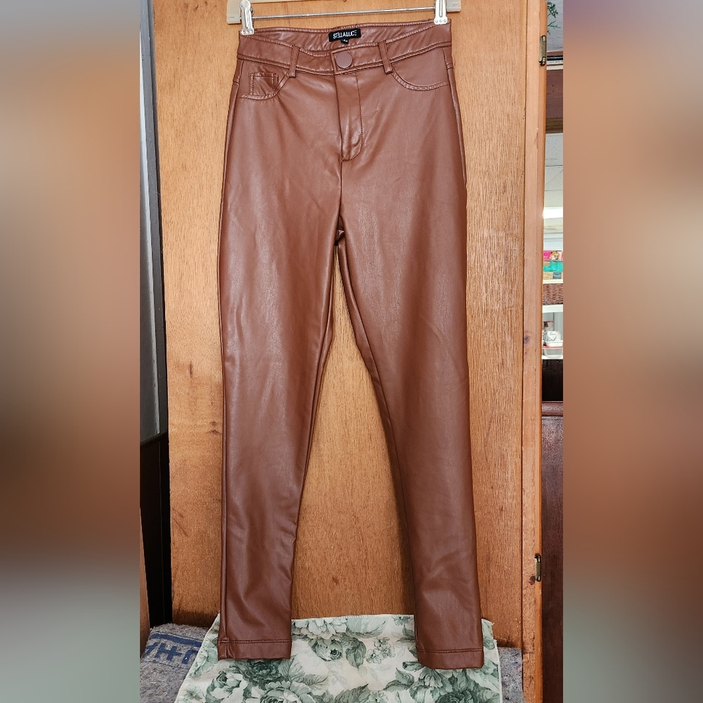 Stella Luce Brown Faux Leather Pants